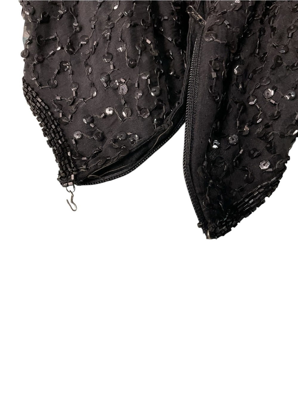 Vintage Laurence Kazar Silk Beaded Sequin Floral Top Large Black Holiday Party - Picture 5 of 6